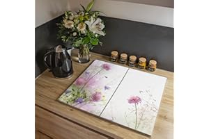 banjado Herdabdeckplatte Glas 2-teilig 60x52cm - Schneidebrett Herdabdeckung - Herdabdeckplatten Ceranfeld 2-teilig - Schneidebrett Glas - Motiv Glitzernde Wiese