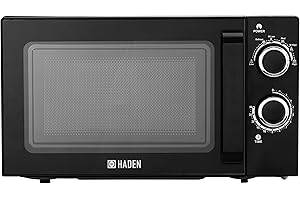 Haden 800W Black Microwave Oven - 20L, 6 Power Levels, Defrost Function, Easy-to-Use Timer, Glass Turntable, Compact Design, Ideal for Small Kitchens, and Easy Clean Interior