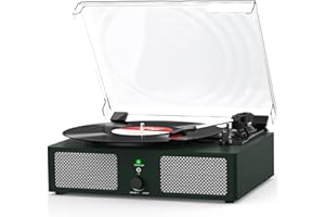 Udreamer Giradischi con altoparlanti integrati e trasmissione a cinghia Bluetooth, fonografo vintage a 3 velocità per ascoltare musica e decorazioni per la casa verde