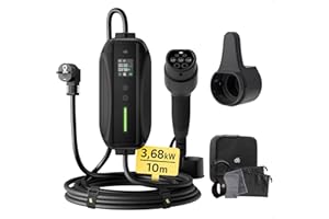 dé Typ 2 Ladekabel Schuko 3,68kW[1-phasig, 10m, 6-16A] EV Chargers mit Steuerbarer Digitalanzeige für Elektroauto, EV Ladegerät für 3008/508, C5X, DS7, GLA, Q3, X3, ZOE, ID.3, ID.4 und Anderen PHEV/EV