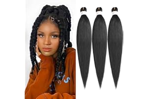 Xtrend 16 Inch Natural Black EZ Braids 3Packs Pre-Stretched EZ Braiding Hair Extensions for Box Braids Hair Hot Water Setting Synthetic Fiber Hair Extensions(3Packs,1B#)
