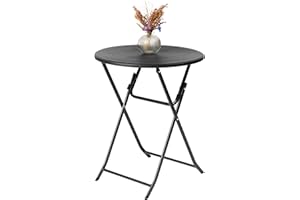 NOVECRAFTO Durable Round Folding Table 23.6’’ x 28.5’’ (60 x72.5 cm) - Fully Assembled Small Garden Table HDPE Top, Steel Frame for Dinner, Picnic, Garden Parties, Indoor and Outdoor Use