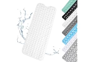 ARCPNRT Tappetino Doccia Antiscivolo, 100x40cm con Ventose, Tappetino Bagno Antiscivolo Lungo, Tappetino Bagno Lavabile in Lavatrice, Tappetino Doccia con Fori di Drenaggio, Bianco