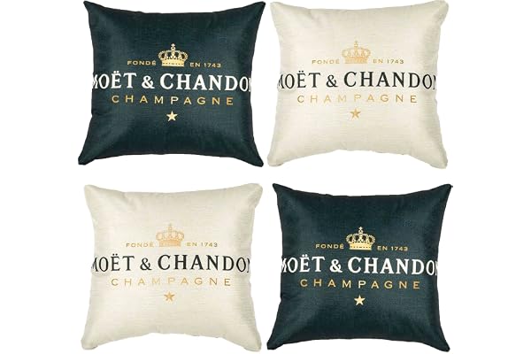 Soffkuddeöverdrag, Champagne och svart dekorativa kuddfodral 45 x 45 cm set om 4 st bomull linne enfärgad kudde soffa kudde a