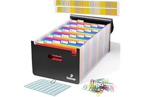 Heptazopy File Organiser, 26 Folders for Paperwork A4, 34 x 25 x 4 cm Document Organiser Quality PP, Flap & Elastic Cord Closure Comes with Labels, Tags & Sticker Card
