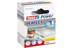 tesa extra Power Perfect - Ruban Adhésif Toilé - Ruban de Réparation pour Artisanat, Fixation, Renforcement et Étiquetage - Blanc - 2,75 m x 38 mm