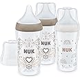 NUK Perfect Match Baby Bottles Set, 3+ Months, Adapts to Baby's Palate, Temperature Control, Anti Colic Vent, 260 ml, BPA-Free, Medium Silicone Teat, Rainbow & Heart, 3 Count