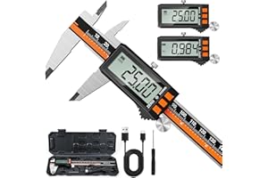 PRECIVA Calibre Digital 150 MM Recargable por USB Type-C IP54, Calibre Pie de Rey con Pantalla LCD Grande, Calibre Vernier Digital Acero Inoxidable 0-150 MM/6", Medidor Precisión Profesional