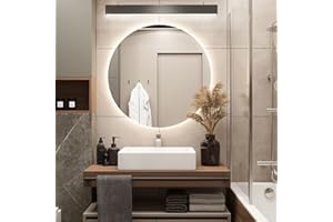 GOLD&CHROME UNIQUE DESIGN Specchio da Parete in Cristallo, Rotondo, Ø90 cm, Nastro Impermeabile 5630 SMD LED, IP67, Colore Bianco Freddo, 18 W/mb, Resistente All'umidità, 6 kg,