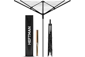 HEFTMAN Outdoor Rotary Washing Line - 45m Easy Assembly 4 Arm Rotary Washing Line Heavy Duty Weather-Proof, Powder Coated Finish Outdoor Clothes Dryer with Cover & Ground Spike (Black, 45m)