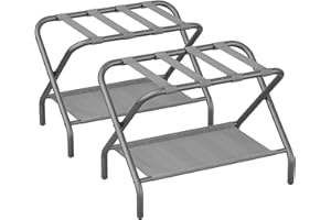 Smart FENDEE 2 Packs Luggage Rack for Guest Room, Flat Folding Suitcase Stand with Fabric Shelf, Steel Portable Luggage Stand Bedroom, Hotel, Easy Assembly, Hold up to 110 lb, Grey