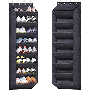 Schoenorganizer voor boven de deur met 6 diepe zakken, hangend schoenenrek voor kasthanger, past op 12 paar schoenhouders voor het opbergen van smalle deurschoenen, grijs