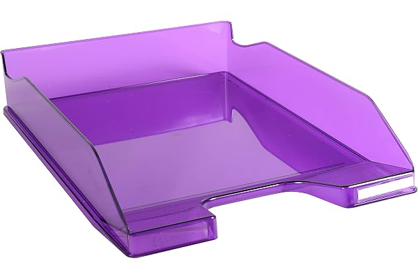 Exacompta - Réf. 113219D - 1 corbeille à courrier COMBO MIDI - dimensions utiles 34 x 25 x 6,5 cm - pour format A4+ - peut contenir 500 feuilles - couleur violet transparent glossy