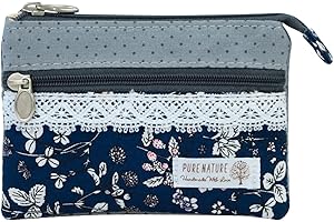 AfitLulu Kleines Portemonnaie Damen Canvas Geldbeutel Damen Klein, 2 Lagen Reißverschlusstaschen Mini Geldbörse Bohème-Stil Mini Portemonnaie für Münzen, Bargeld und Karten (Blume-A)