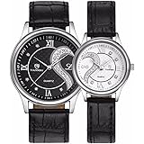Conjunto de relojes de pulsera románticos para parejas, con adorno de corazones y correa de piel ultrafina, juego de 2.