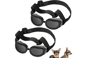 Lewondr 2PCS Lunettes pour Chiens, Lunettes de Soleil pour Animaux de Compagnie Réglables, Goggles de Protection Étanche à la Poussière Anti-UV, Coupe-Vent Imperméable pour Petit Chien, Noir