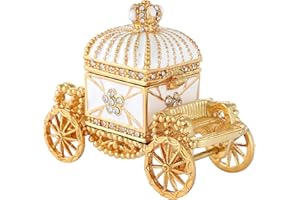 QIFU Vintage White Royal Carriage Style Enameled Trinket Box Hinged, Unique Gift for Family