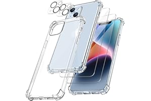 AROYI Funda Compatible con iPhone 14, 2 Pack Cristal Templado y 2 Pack Lente de cámara, Suave TPU Silicona Airbag Anti-Choque Resistente Arañazos Carcasa iPhone 14 (6.1") - Transparente