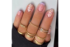 AGASAR 24pcs French Tip False Nails Short Stick on Nails Square Press on Nail Purple Daisy Flower Removable Glue-on Acrylic Full Cover Fake Nail Art Accessories for Women