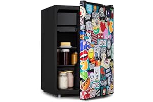 Klarstein Cool Vibe - Refrigerator, capacity: 70 litres, VividArt Concept: door with sticker bomb design print, ice compartment, ice cube tray, noise level: 42 dB, black