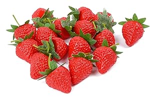 Wilsonzin 20 Stück Künstliche Erdbeere Gefälschte Erdbeere KüNstliche Kunststoff Erdbeere erdbeer deko Erdbeeren aus Kunststoff Erdbeere Dekoration Kuchendekoration zum Basteln, Fotografie Requisiten