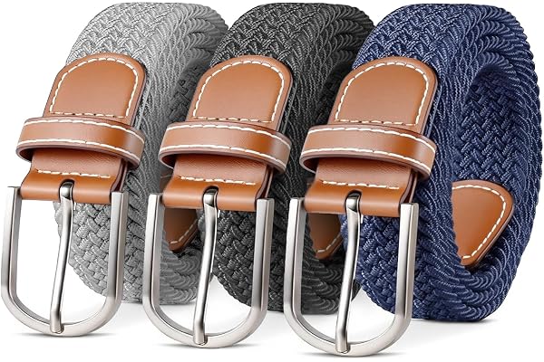 RichLuck Herrbälten 3-pack, elastiskt flätat bä för män, vardaglig stretch vävda bälten för herr dam jeansbyxor, 105 cm/41