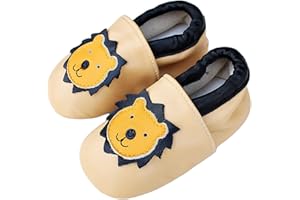 Henagehde Chaussons Cuir Souple Bébé Fille Garçon Chaussure Antidérapantes Premiers Pas Chaussons Dessin animé Chaussons Enfants Pantoufles Pré-Marcheurs 0-2 Ans