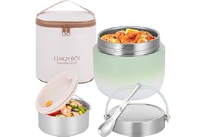 TranRantic 1200 ml Termo para Comida Caliente, Recipiente Térmico para Comida de Acero Inoxidable de Doble Pared, Frasco de Comidas para Adultos con Cuchara Plegables y Bolsa Térmica (Verde)