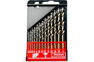 STROTON Kit de forets au cobalt (1/16-1/4 pouce, 13pcs) M35 forets à fleurs en acier haute vitesse pour acier inoxydable, métaux durs, fonte, plastique et bois