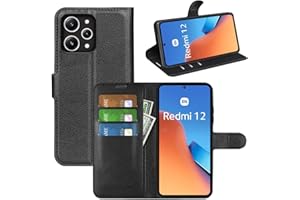 BOCTECH Funda para Xiaomi Redmi 12, Carcasa con Tapa Flip Case Libro de Cuero PU Piel y Silicona Suave Cartera Cover Antigolpes con Cierre Magnético, Ranura para Tarjeta y Soporte, Negro