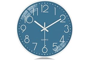 Lafocuse 30cm Reloj de Pared Ceruleo Azul Silencioso, 3D Números Moderno Reloj Cocina Pared Fácil de Leer, Decorativo sin Tictac para Salon Dormitorio Oficina