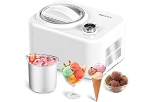 ‎EUHOMY EUHOMY Ice Cream Maker with Compressor, Small Ice Cream Maker, Self-Cooling, Soft Ice Cream Machine for Home, 0.8 L, 100 W Compressor, White, Aluminium Bowl/Recipe Book/Ice Cream Scoop