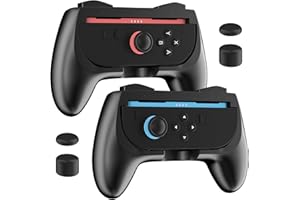 RHOTALL 2er Pack Ergonomische Handgriffe für Nintendo Switch 2 Controller & Joy-Cons – Rutschfeste, Langlebige Griffe mit 4 Daumenkappen – Schwarz