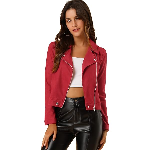 Veste Moto Légère Allegra K Pour Femme - Col Montant, Fermeture Éclair, Poches Zippées - Style Décontracté - 10
