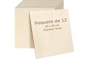 LotFancy Madera Contrachapada de 3 mm, 30 x 30 cm, 12 Piezas Paneles Finos de Bricolaje Cortados con Láser, Láminas de Madera Contrachapada, Manualidades, Kits de Construcción, Modelismo