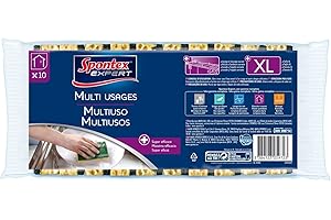 SPONTEX EXPERT – Eponges Multi-Usages – Lot de 10 Combinés éponges Récurantes - Format XL – Ultra Efficace – 10 Eponges Vert 30590172