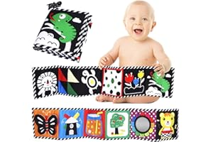 Joyfia Baby Spielzeug 0-12 Monate, Hoher Kontrast Baby Tuch Buch für Neugeborene, Bauchzeitbuch mit Spiegel, Autositz Kinderwagen Krippe sensorische Entwicklung Spielzeug Geschenk für Jungen Mädchen