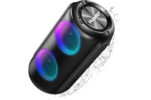 Hupoaf Bluetooth Lautsprecher mit Licht, 2026 Blue Tooth 5.3 Musikbox Tragbarer Bluetooth Box mit 52mm Durchmesser Dual Lautsprecher, Tiefer Bass, IPX7 Wasserdicht Outdoor Speaker für Reisen/Party