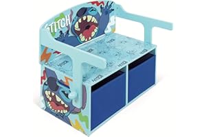 ARDITEX - Banco pupitre Infantil de Madera Convertible en Escritorio con almacenaje Inferior de Stitch de Disney - 60x47x56cm - Color Azul y Turquesa - Ideal para Dormitorio Infantil