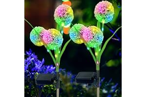 IGRARK Solarlampen für Außen Garten, 2 Stück Solarleuchten Gartendekoration mit Farbwechselnder LED Löwenzahn, IP65 Wasserdichte Solarblumenlampen für Terrasse Rasen Hof Außenbereich (Löwenzahn-bunt)