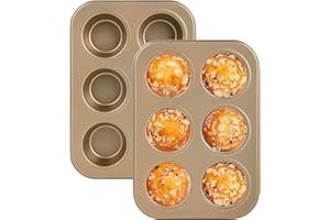 Hisdricus 2 Pezzi stampo muffin, Teglia per Muffin,Stampo antiaderente per 6 muffin,teglia per cupcake e cheesecake – adatto al forno – oro
