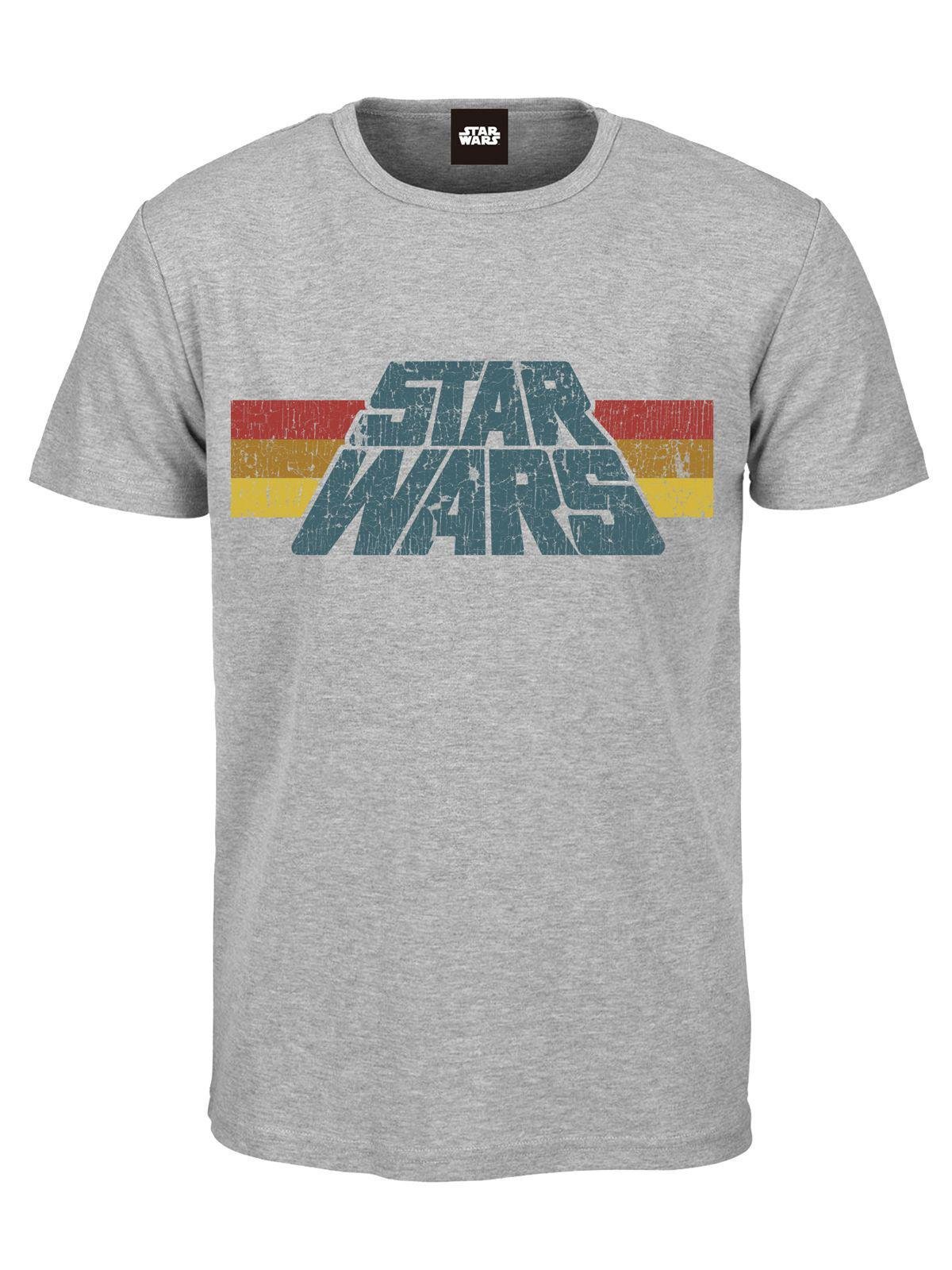 Star-Wars-T-Shirt-mit-Vintage-Logo-1977-in-S-M-L-XL-grau-Bedruckt-aus-Baumwolle