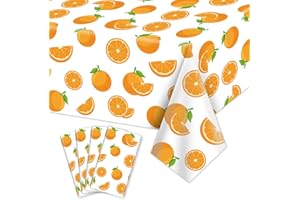 PTECDROTS 4Pcs Little Cutie Party Tablecloth, Orange Fruit Table Covers, Rectangular Orange Birthday Party Supplies for Kids Birthday Baby Shower Summer Fruit Party, 130 x 220cm