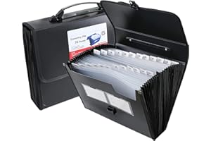 XINGXINRONG Rozszerzana teczka na dokumenty z etykietami, 26-kieszeniowa teczka na dokumenty, organizer na dokumenty, papierowa teczka na dokumenty A4, 1 opakowanie (czarny, 26-kieszeniowa)