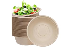 YAYAFUNFUN 50 Bol en Canne à Sucre,Bols Jetables 220ml,Bol en Carton Krafte,Biodégradable,Compostable Vaisselle Jetable Canne à Sucre Bols en Papier pour Fêtes,Pique-niques,Maison les Aliments Chauds et Froids