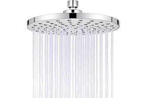 SIMDAO Duschkopf Regendusche, 8 Zoll Round Regenduschkopf Wassersparend, 360°Verstellbarer Kopfbrause mit 123 Anti-Kalk-Düsen, Auslaufsicher Anti-Rost Wasserfall-Duschkopf(Universal)