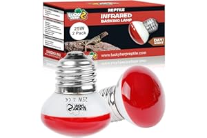 LUCKY HERP Reptile Infrared Heat Lamp, Infrared Basking Spot Heat Bulb 25W 2Pack, Red Heat Lamp Bulbs for Reptiles, Amphibian, Tortoise, Bearded Dragon, Lizard, Chicks
