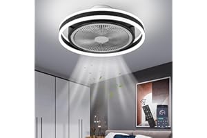 ‎REVNEEY Deckenventilator Mit Beleuchtung LED 50W Deckenlampe Mit Ventilator Leise Dimmbar Deckenventilator Mit App Und Fernbedienung 6-Gang Timer Lampe Mit Ventilator Für Wohnzimmer Schlafzimmer Schwarz,50cm