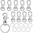 Pack of 10 Keyring Rings Hoops with Swivel Lobster Clasps, Metal Key Ring Clips and Keyring Rings Key Chains Hooks with Split Rings for Handmade Accessories of Jewellery