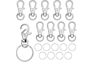 SAIZONE 20 Pièces Anneaux/Crochet Porte Clef,Porte-clés Rotatif, Fermoir Mousqueton Pivotant,Métal,DIY Décoration,10 Mousquetons et 10 Porte-clés(Argent)
